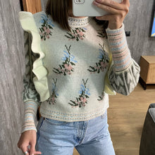 Load image into Gallery viewer, Vintage Knit Floral Ruffle Sweater