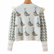 Load image into Gallery viewer, Vintage Knit Floral Ruffle Sweater