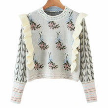 Load image into Gallery viewer, Vintage Knit Floral Ruffle Sweater