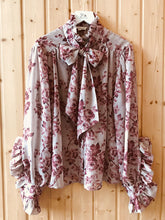 Load image into Gallery viewer, Pink Floral Chiffon Bow Tie Blouse