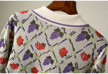 Load image into Gallery viewer, Vintage Grape Jacquard Knitted Pullover Cardigan