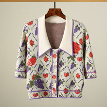Load image into Gallery viewer, Vintage Grape Jacquard Knitted Pullover Cardigan