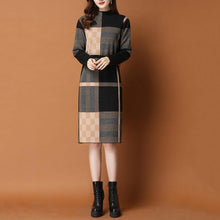 Load image into Gallery viewer, Plaid Knit Patchwork Turtleneck Sweater Dress