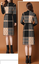 Load image into Gallery viewer, Plaid Knit Patchwork Turtleneck Sweater Dress