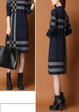 Load image into Gallery viewer, Plaid Knit Patchwork Turtleneck Sweater Dress