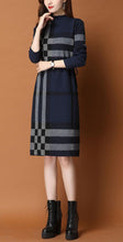 Load image into Gallery viewer, Plaid Knit Patchwork Turtleneck Sweater Dress