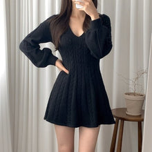 Load image into Gallery viewer, Sweet V-neck Lantern Sleeve Knit Dress