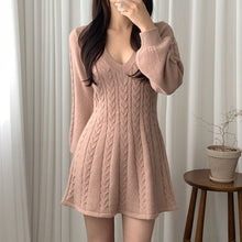 Load image into Gallery viewer, Sweet V-neck Lantern Sleeve Knit Dress