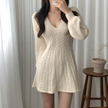 Load image into Gallery viewer, Sweet V-neck Lantern Sleeve Knit Dress