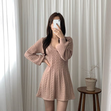 Load image into Gallery viewer, Sweet V-neck Lantern Sleeve Knit Dress
