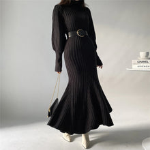 Load image into Gallery viewer, Elegant Knitted Turtleneck Sweater Maxi Dress