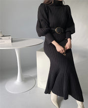 Load image into Gallery viewer, Elegant Knitted Turtleneck Sweater Maxi Dress