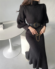 Load image into Gallery viewer, Elegant Knitted Turtleneck Sweater Maxi Dress