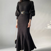 Load image into Gallery viewer, Elegant Knitted Turtleneck Sweater Maxi Dress