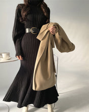 Load image into Gallery viewer, Elegant Knitted Turtleneck Sweater Maxi Dress