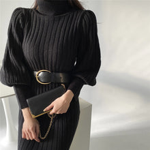 Load image into Gallery viewer, Elegant Knitted Turtleneck Sweater Maxi Dress