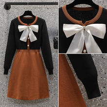 Load image into Gallery viewer, Retro Knitted Contrast Bow Dress