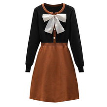 Load image into Gallery viewer, Retro Knitted Contrast Bow Dress