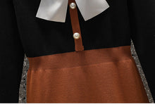 Load image into Gallery viewer, Retro Knitted Contrast Bow Dress
