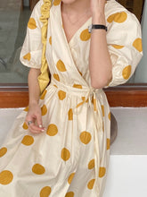 Load image into Gallery viewer, Vintage Lace Up Polka Dots Vintage Midi Dress