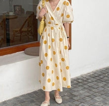 Load image into Gallery viewer, Vintage Lace Up Polka Dots Vintage Midi Dress