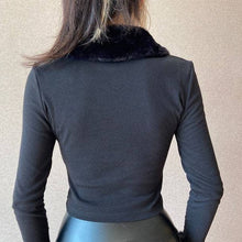 Load image into Gallery viewer, Fluffy Fur Collar Button Cropped Sweater