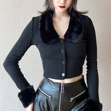 Load image into Gallery viewer, Fluffy Fur Collar Button Cropped Sweater