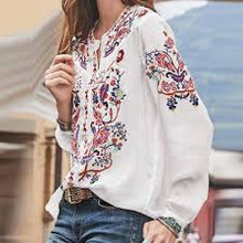 Load image into Gallery viewer, Bohemian Floral Embroidery Blouse
