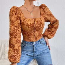 Load image into Gallery viewer, Puff Sleeve Vintage Floral Corset Crop Top
