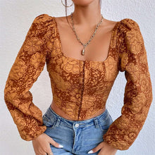 Load image into Gallery viewer, Puff Sleeve Vintage Floral Corset Crop Top
