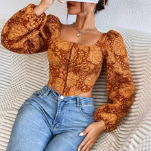 Load image into Gallery viewer, Puff Sleeve Vintage Floral Corset Crop Top
