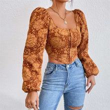 Load image into Gallery viewer, Puff Sleeve Vintage Floral Corset Crop Top
