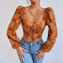 Load image into Gallery viewer, Puff Sleeve Vintage Floral Corset Crop Top

