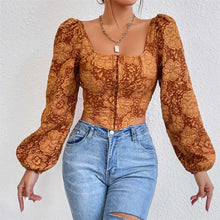 Load image into Gallery viewer, Puff Sleeve Vintage Floral Corset Crop Top
