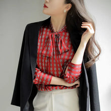 Load image into Gallery viewer, Elegant Red Bow-Tie Blouse

