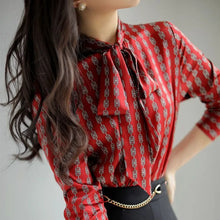 Load image into Gallery viewer, Elegant Red Bow-Tie Blouse
