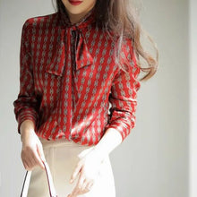 Load image into Gallery viewer, Elegant Red Bow-Tie Blouse
