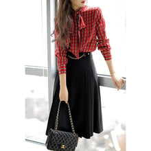 Load image into Gallery viewer, Elegant Red Bow-Tie Blouse
