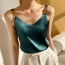 Load image into Gallery viewer, Glam Top V-neck Satin Tank Top
