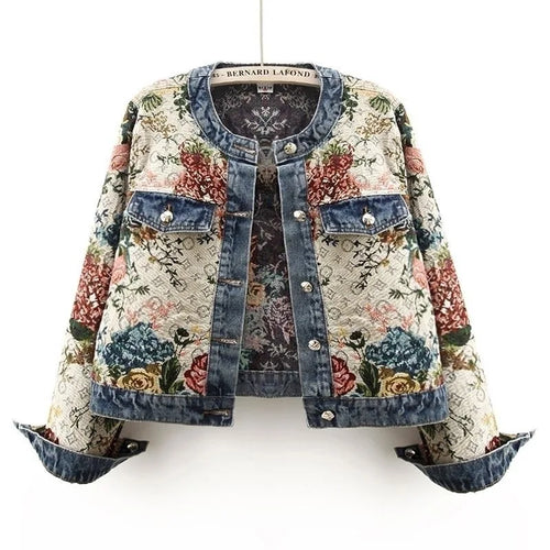 Floral patterned denim jacket 