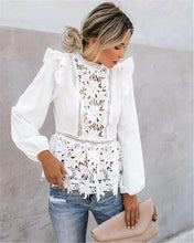 Load image into Gallery viewer, Lace Floral Hollow Out White Top Blouse
