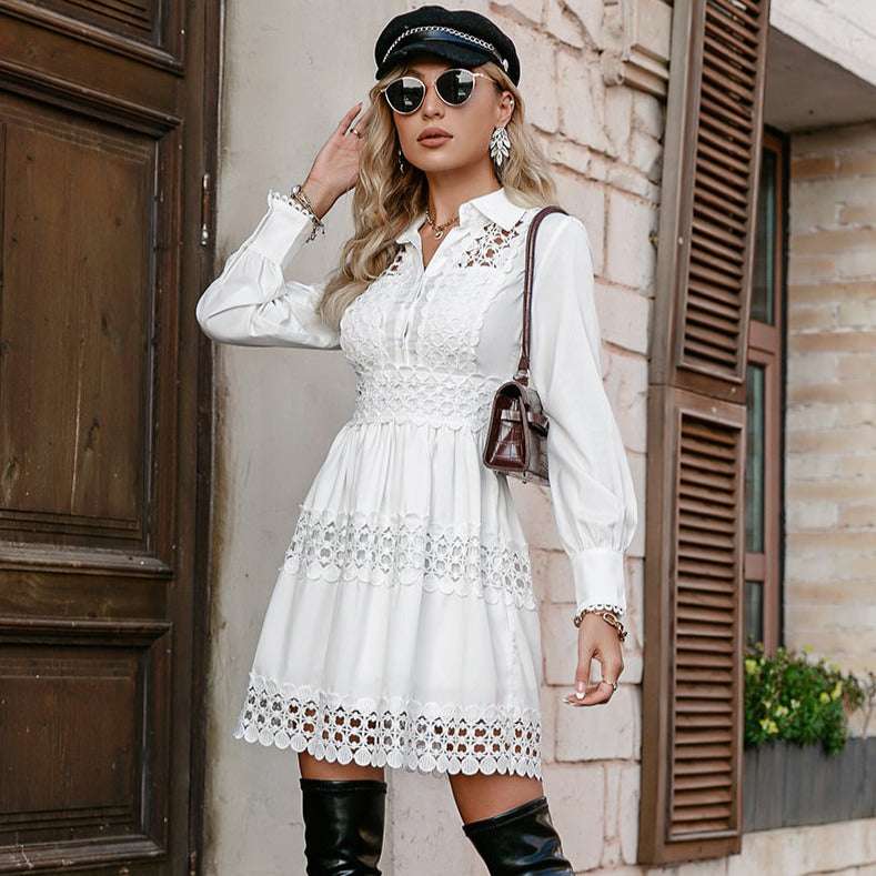 Lace Embroidery Hollow Out Ruffle White Dress Lace Embroidery Hollow Out Ruffle White Dress