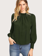 Load image into Gallery viewer, Vintage Pleated Mock-Neck Chiffon Blouse
