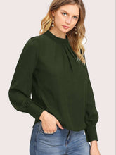 Load image into Gallery viewer, Vintage Pleated Mock-Neck Chiffon Blouse
