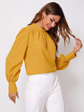 Load image into Gallery viewer, Vintage Pleated Mock-Neck Chiffon Blouse
