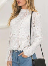 Load image into Gallery viewer, Stand Collar Lace Hollow Out Top Blouse - Pretty Fashionation

