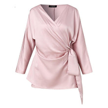 Load image into Gallery viewer, Elegant Knotted V Neck Satin Top Blouse
