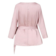 Load image into Gallery viewer, Elegant Knotted V Neck Satin Top Blouse
