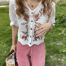 Load image into Gallery viewer, Embroidered Crochet Cardigan Top
