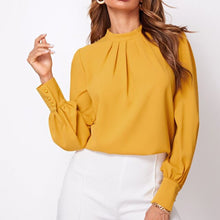 Load image into Gallery viewer, Vintage Pleated Mock-Neck Chiffon Blouse
